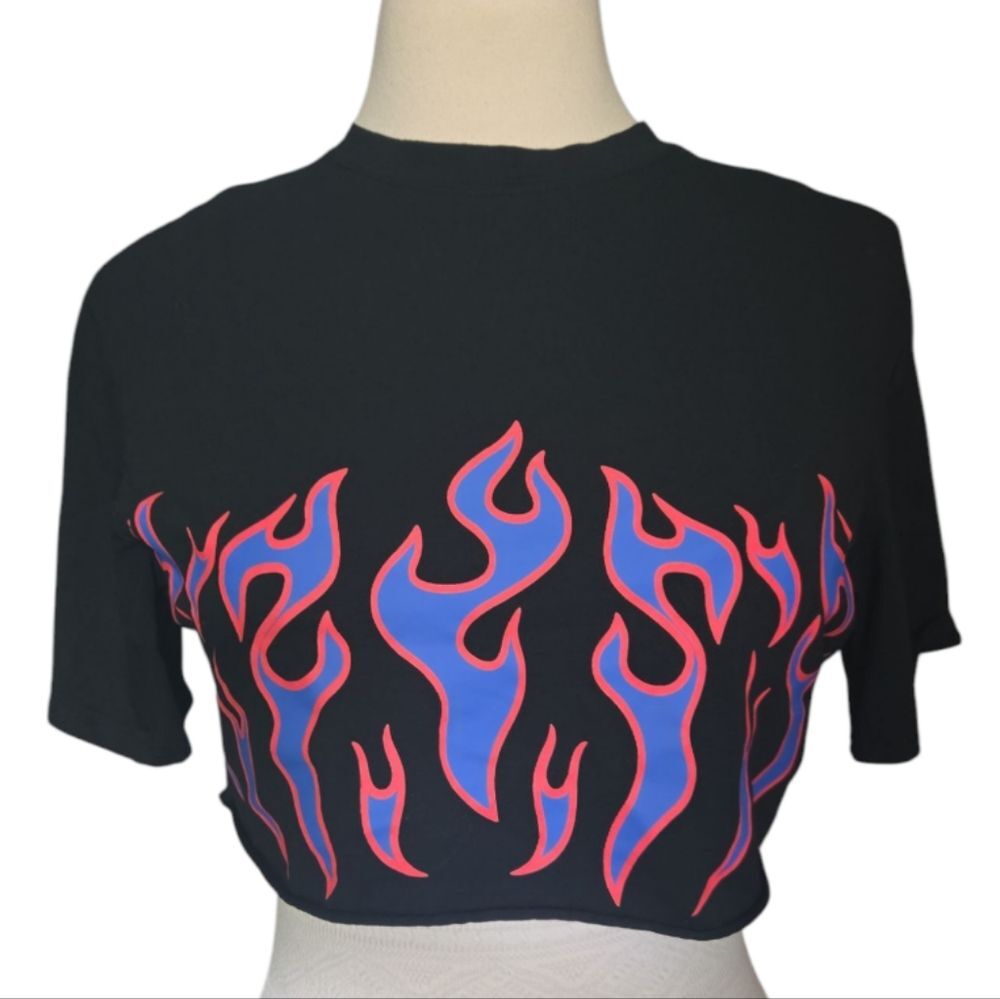 Shein Black Flame Crop Top - S